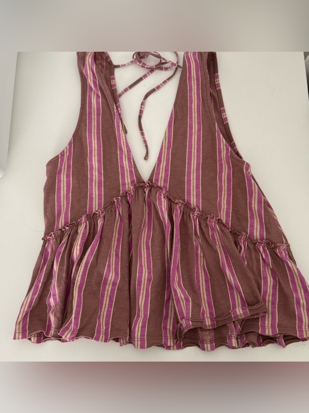 American Eagle Outfitters Brown and Pink Striped Tank Top Open Back